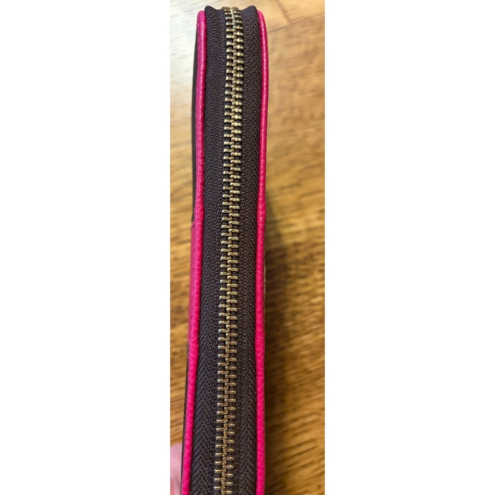 NEW Coach Accordion Zip Around Wallet Signature Canvas Brown / Dark Magenta - Picture 6 of 10